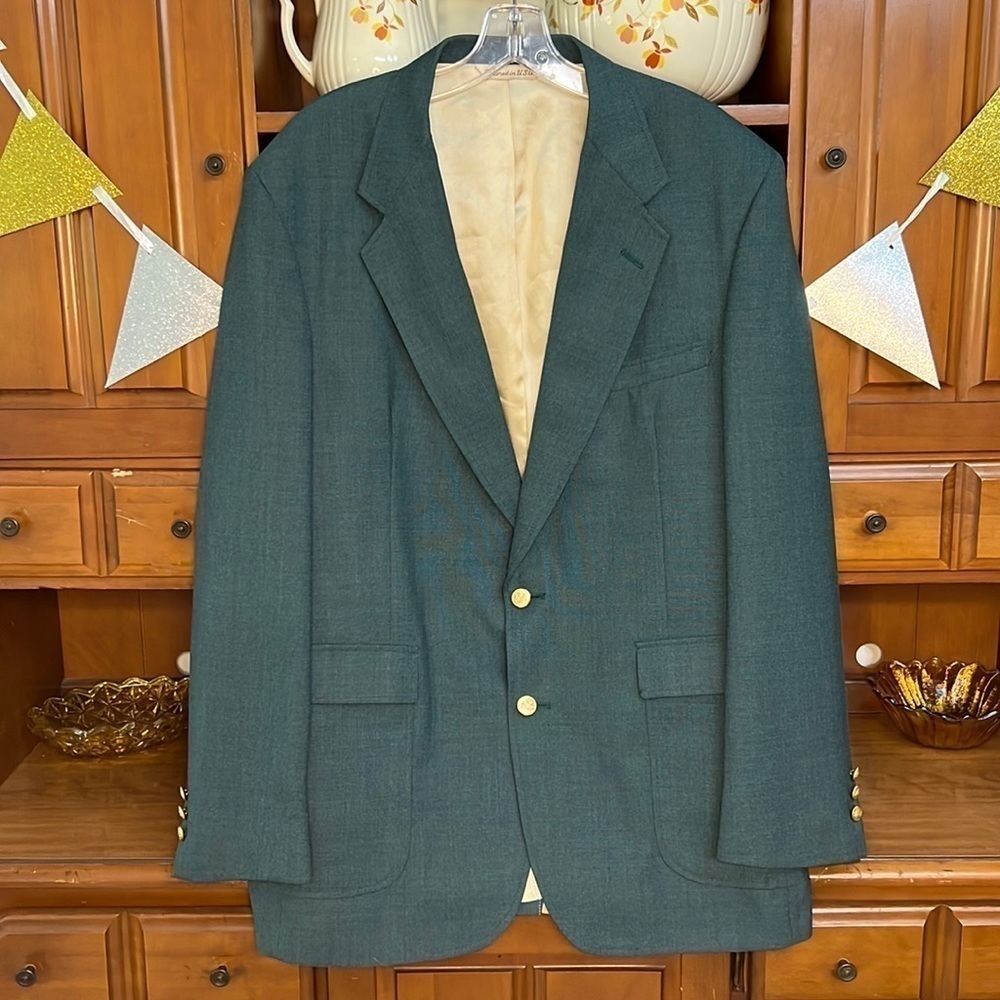 Stafford Sports Coat Vintage Teal Blue Green Wool Blend Blazer Jacket - Picture 2 of 9